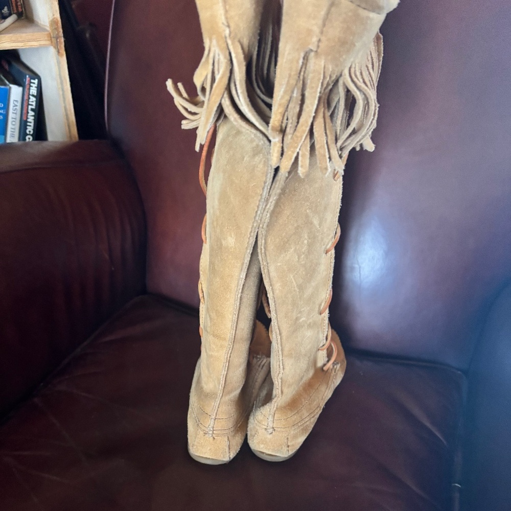 Tall Tan Leather Minnetonka Moccasin Boots - Picture 13 of 13